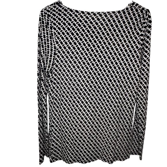 Talbots Black White Geometric Long Sleeve Drape Cowl Neck Top Women's M Stretch - Picture 10 of 10